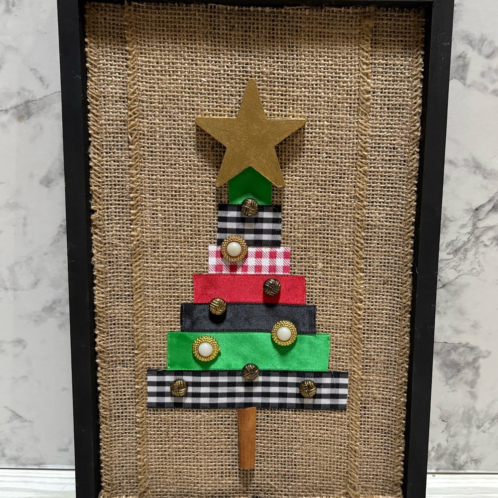 Handmade Festive Burlap Christmas Tree Wall Art